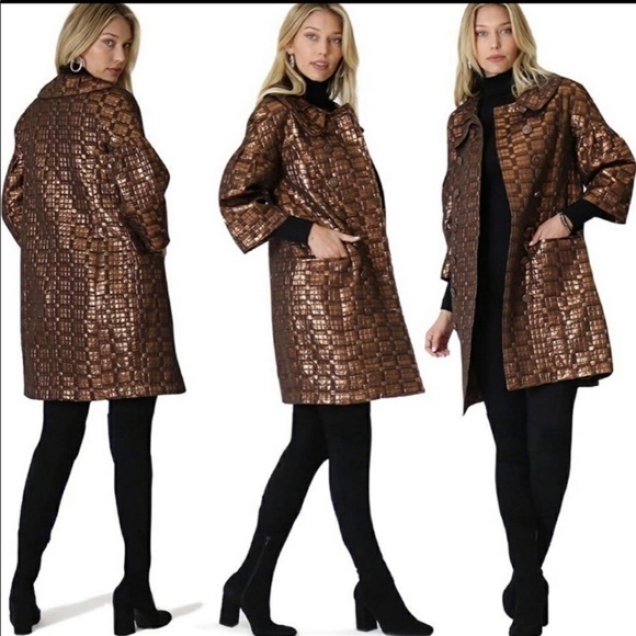 NWT Vertigo Paris Amelia Metallic Coat in Bronze - Picture 2 of 11